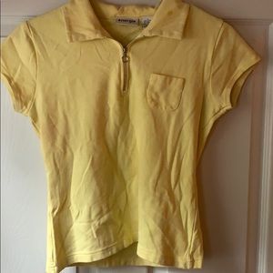 Yellow polo top with zippers and pockets